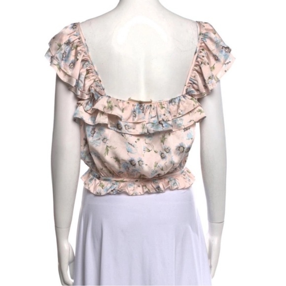 LoveShackFancy Mia Ruffled Lace Crop Top Pink Purple Cream Cinch 100% Silk XS - Picture 5 of 11
